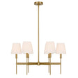 Taylor 6 Light 30" Round Chandelier, Aged Brass with White Fabric Shades, front view with lights on
