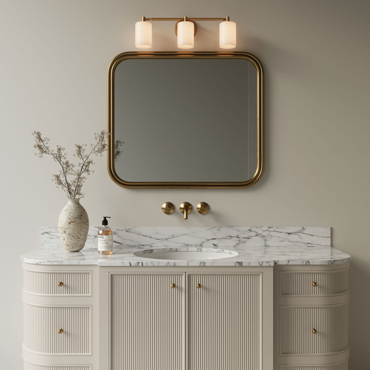 Becca 3 Light Vanity, Aged Brass
