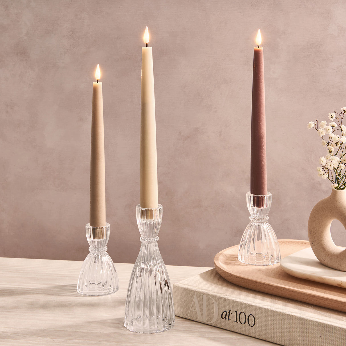Infinity Wick Gradient Earth Tones, Distressed 9" Taper Candles, Set of 3