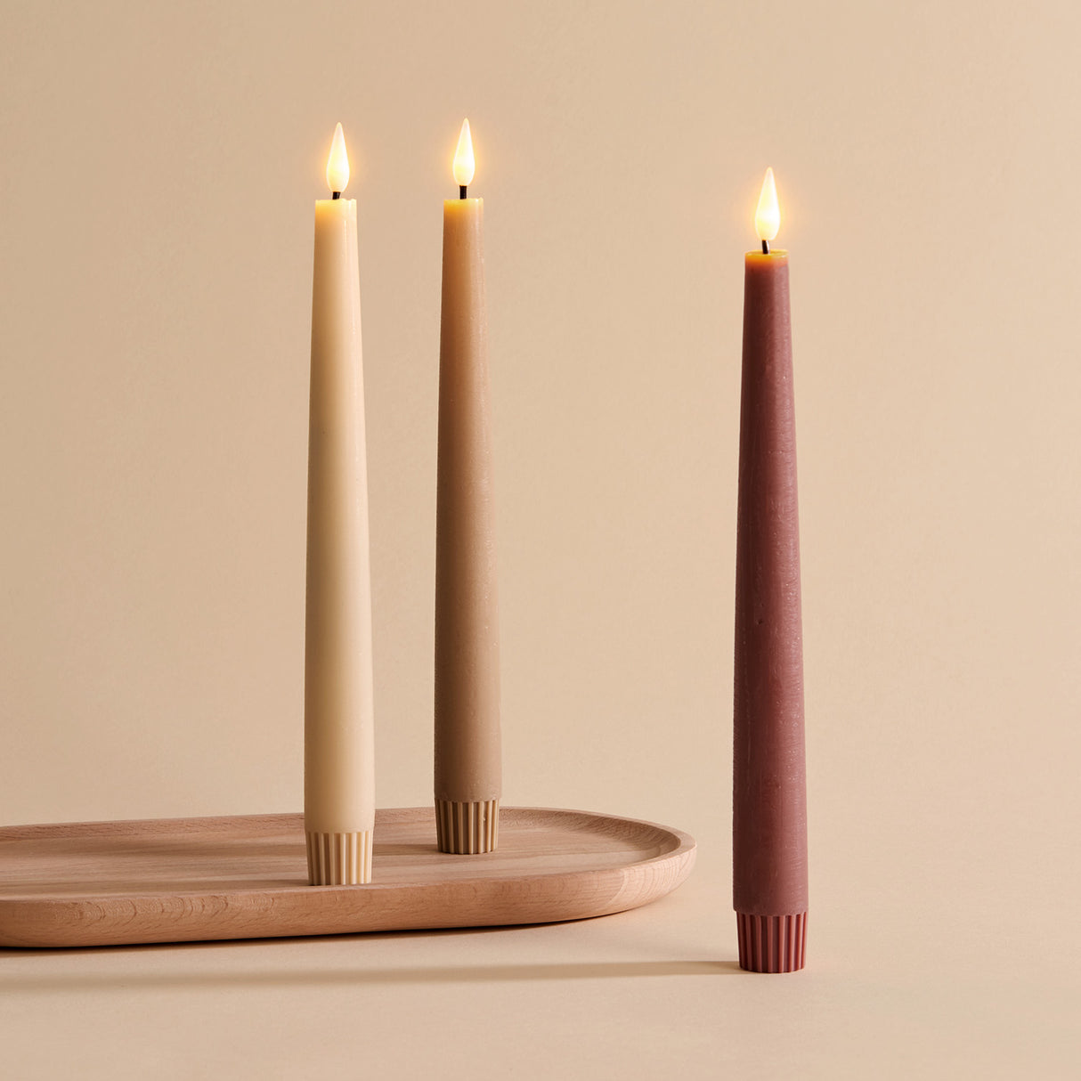 Infinity Wick Gradient Earth Tones, Distressed 9" Taper Candles, Set of 3