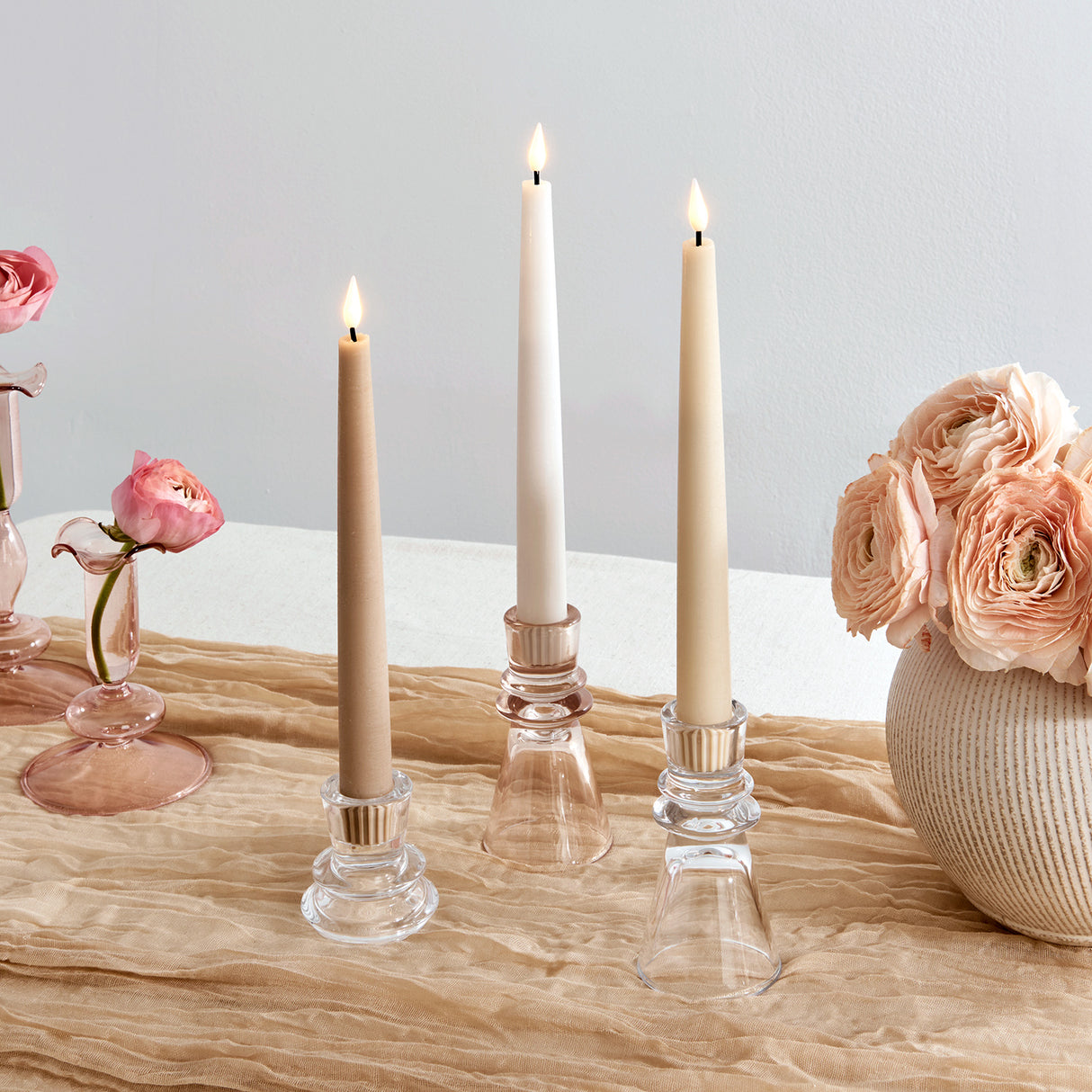 Infinity Wick Gradient Creams, Distressed 9" Taper Candles, Set of 3