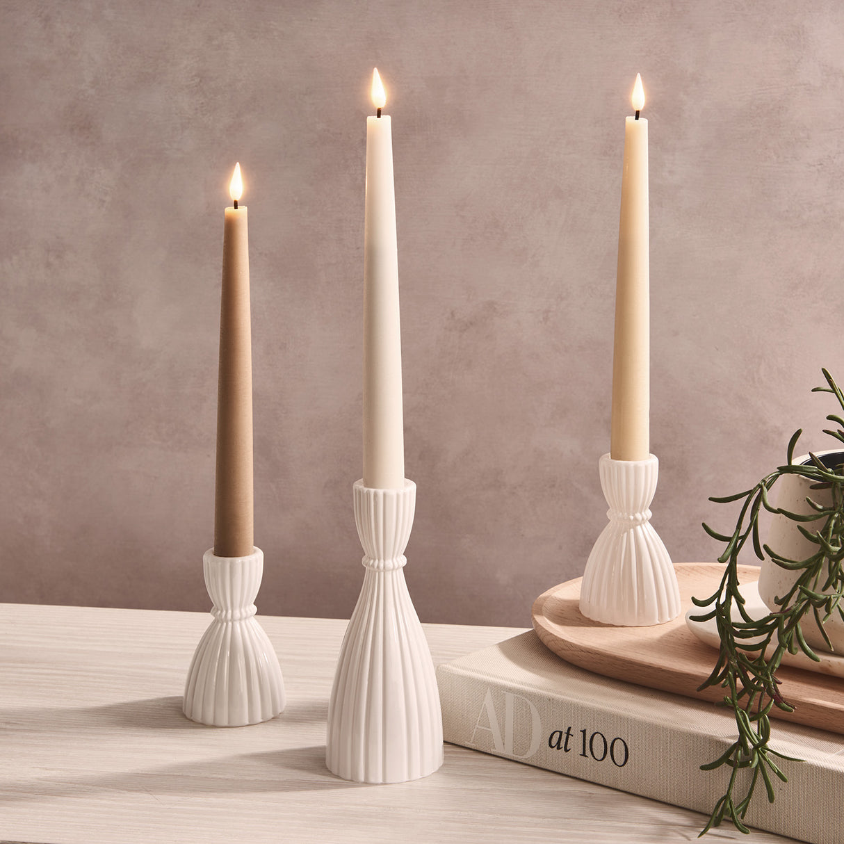 Infinity Wick Gradient Creams, Distressed 9" Taper Candles, Set of 3