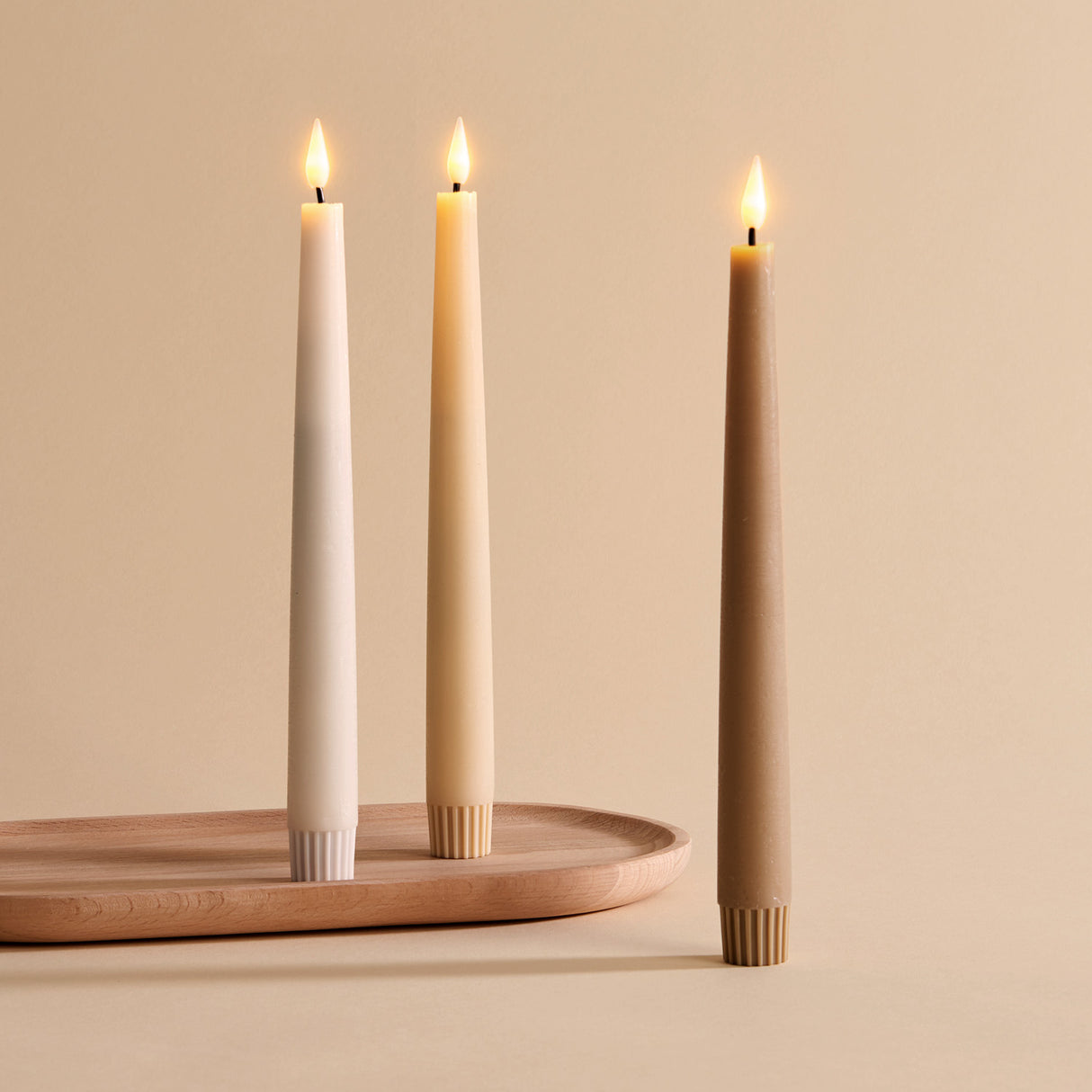 Infinity Wick Gradient Creams, Distressed 9" Taper Candles, Set of 3