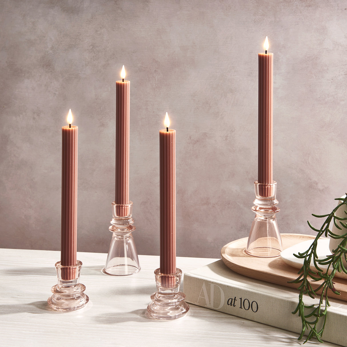 Millie Glass Taper Candle Holders, Set of 4, Blush