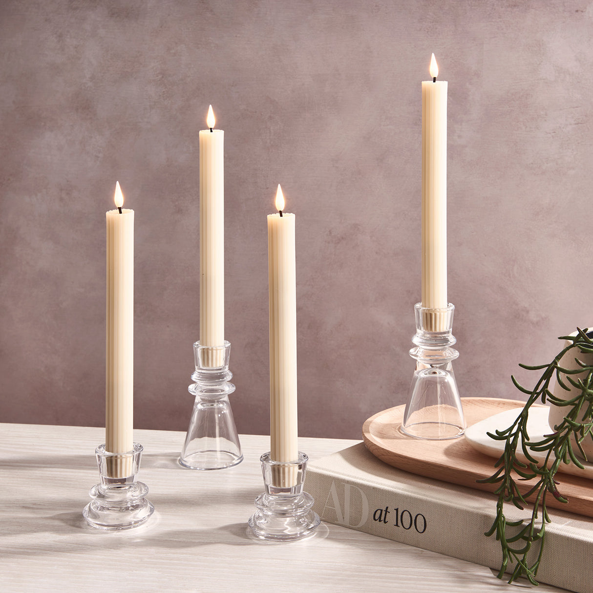 Millie Glass Taper Candle Holders, Set of 4, Clear