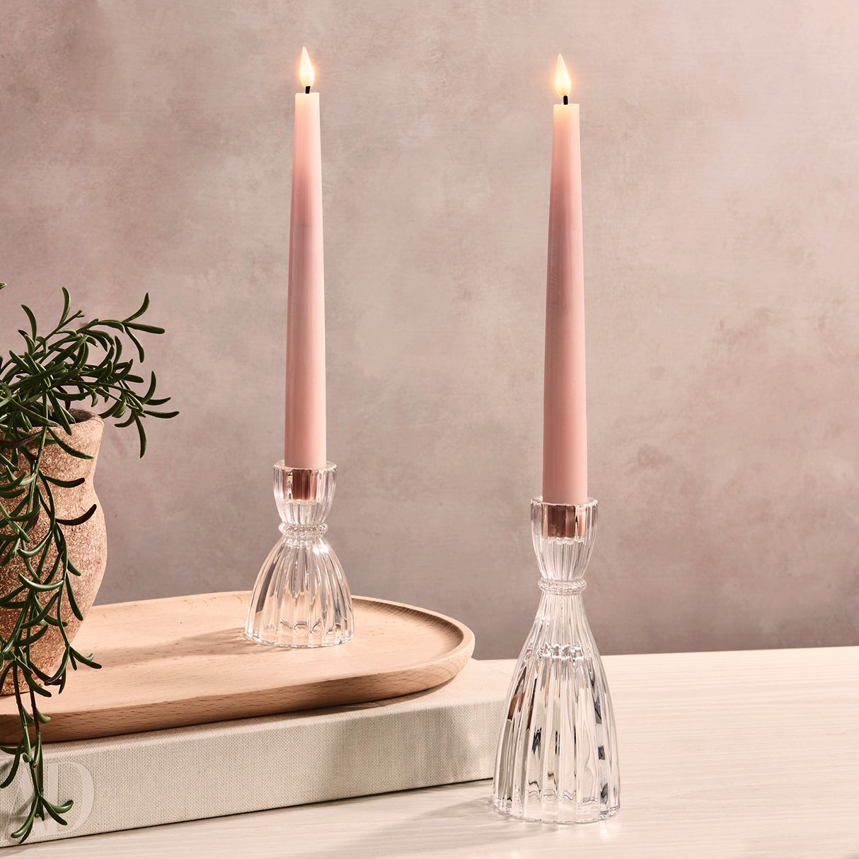 Infinity Wick Pastel Pink 9" Taper Candles, Set of 4