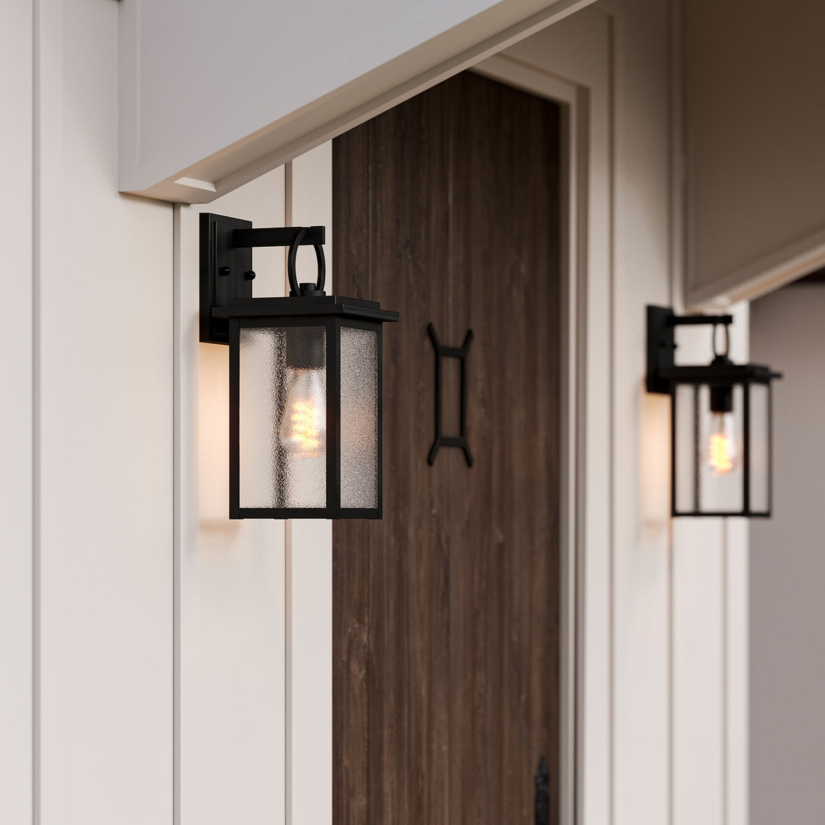 Paterson Outdoor Wall Light, Small 13", Black and Seeded Glass