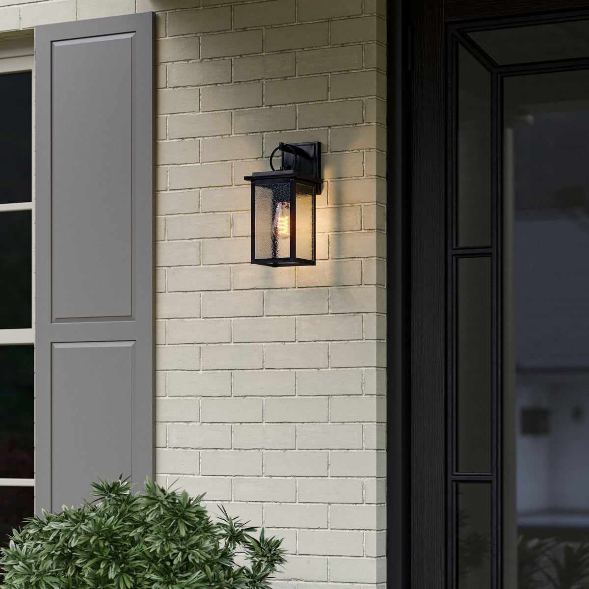Paterson Outdoor Wall Light, Small 13", Black and Seeded Glass