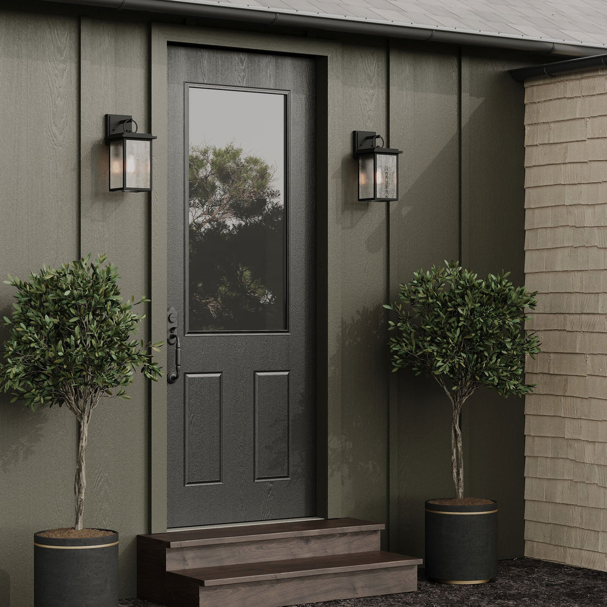 Paterson Outdoor Wall Light, Small 13", Black and Seeded Glass