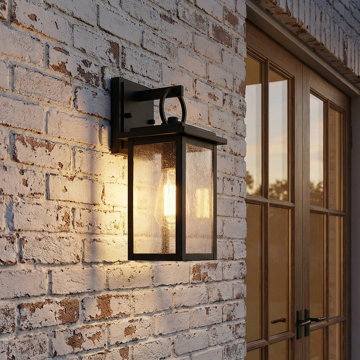 Paterson Outdoor Wall Light, Small 13", Black and Seeded Glass