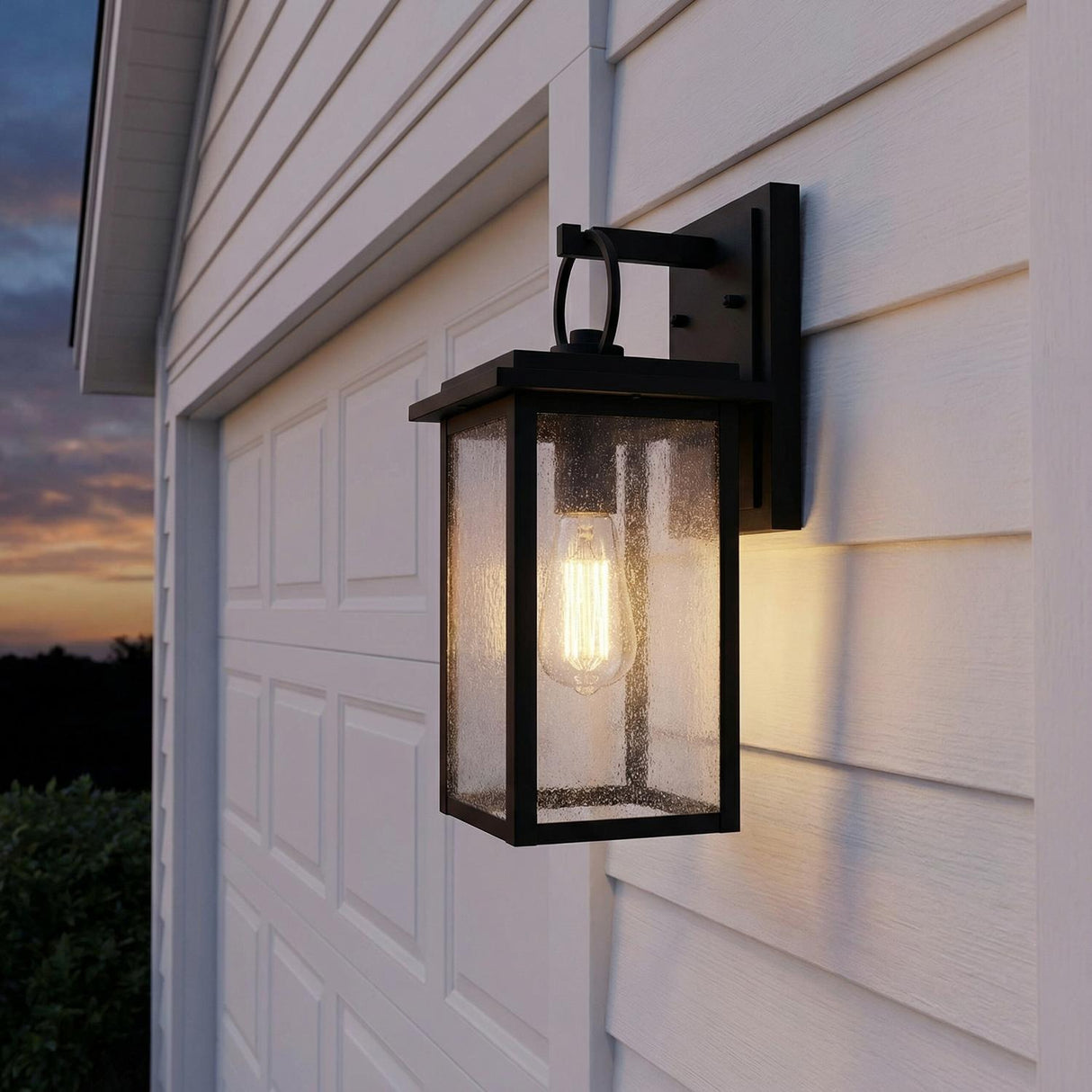 Paterson Outdoor Wall Light, Medium 15", Black and Seeded Glass