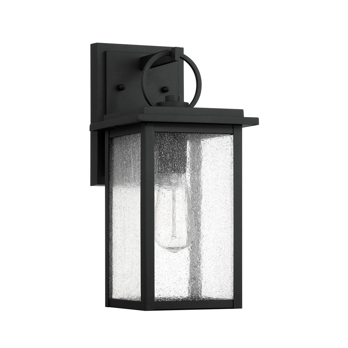 Paterson Outdoor Wall Light, Medium 15", Black and Seeded Glass
