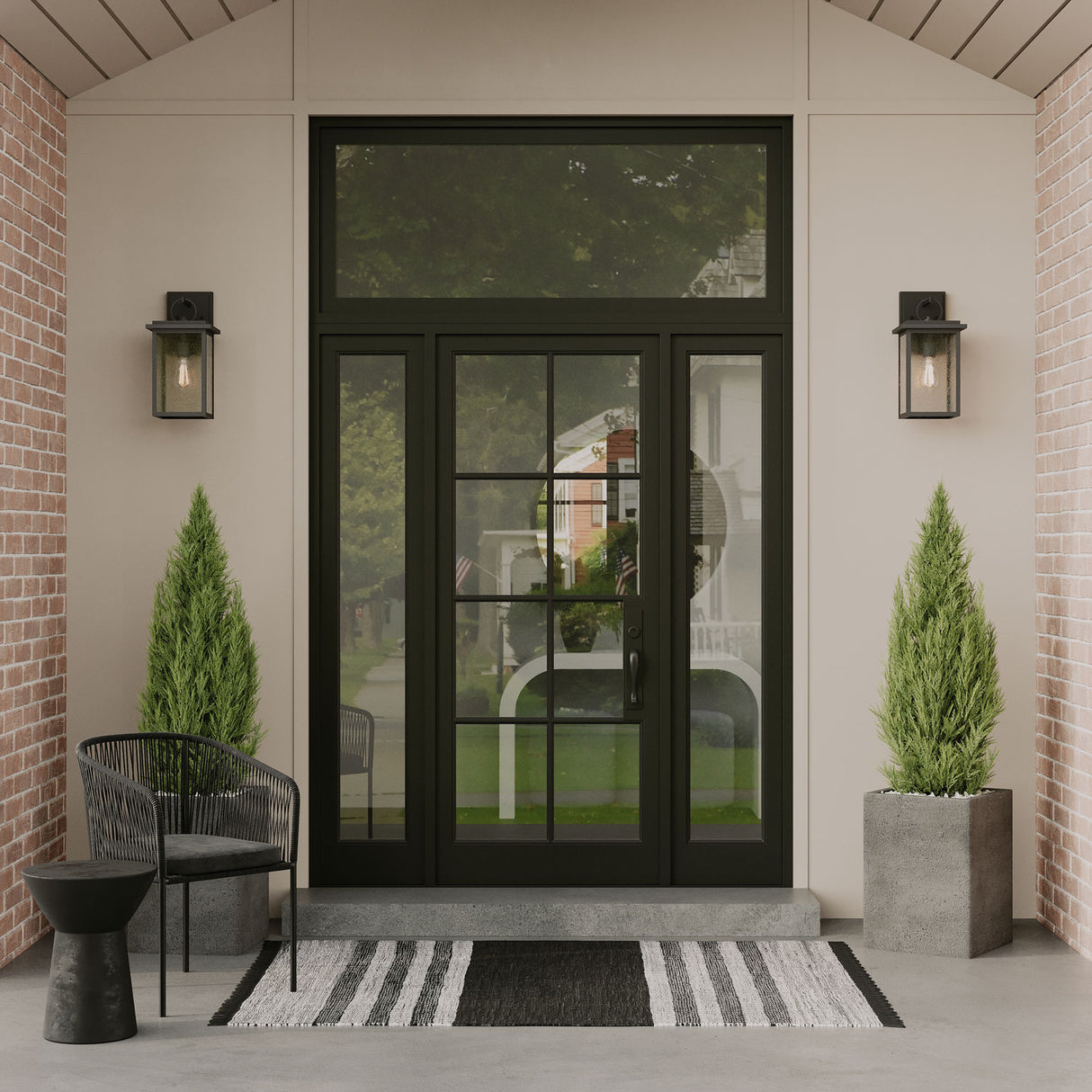 Paterson Outdoor Wall Light, Medium 15", Black and Seeded Glass