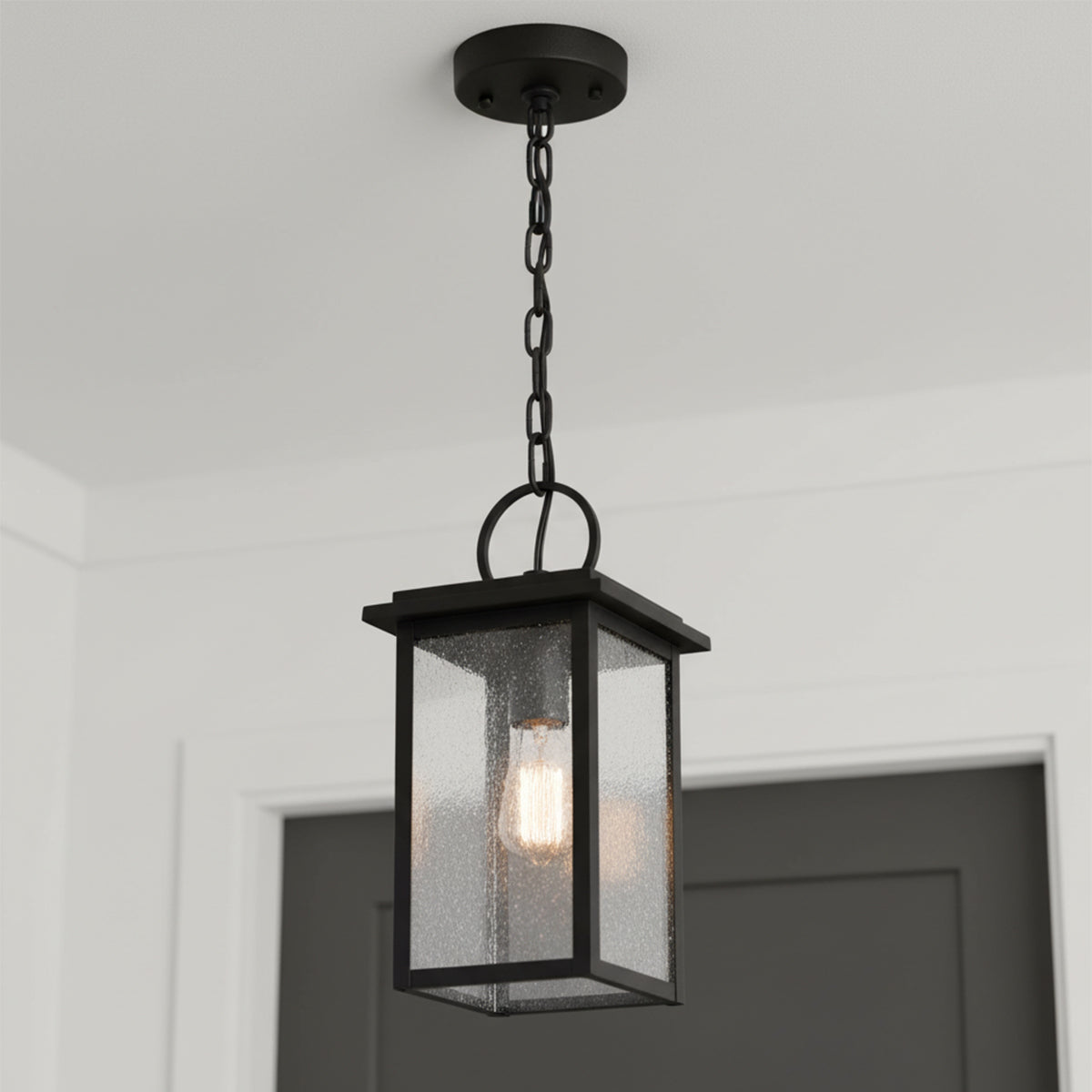 Paterson Outdoor Hanging Light for Modern Farmhouse home with Black Siding