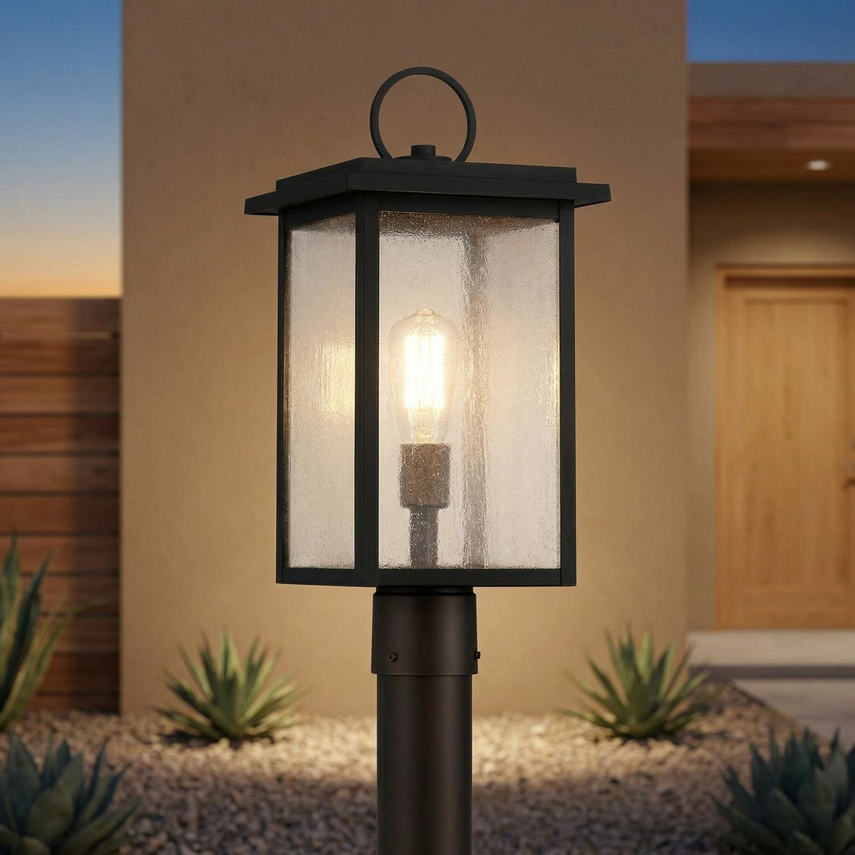 Paterson Outdoor Post Light 19", Black and Seeded Glass