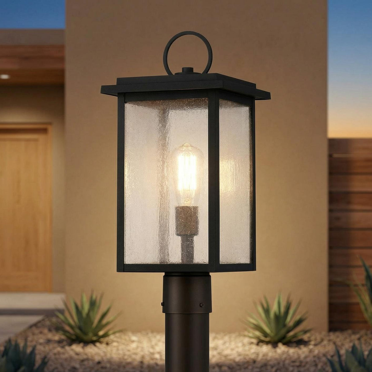 Paterson Outdoor Post Light 19", Black and Seeded Glass