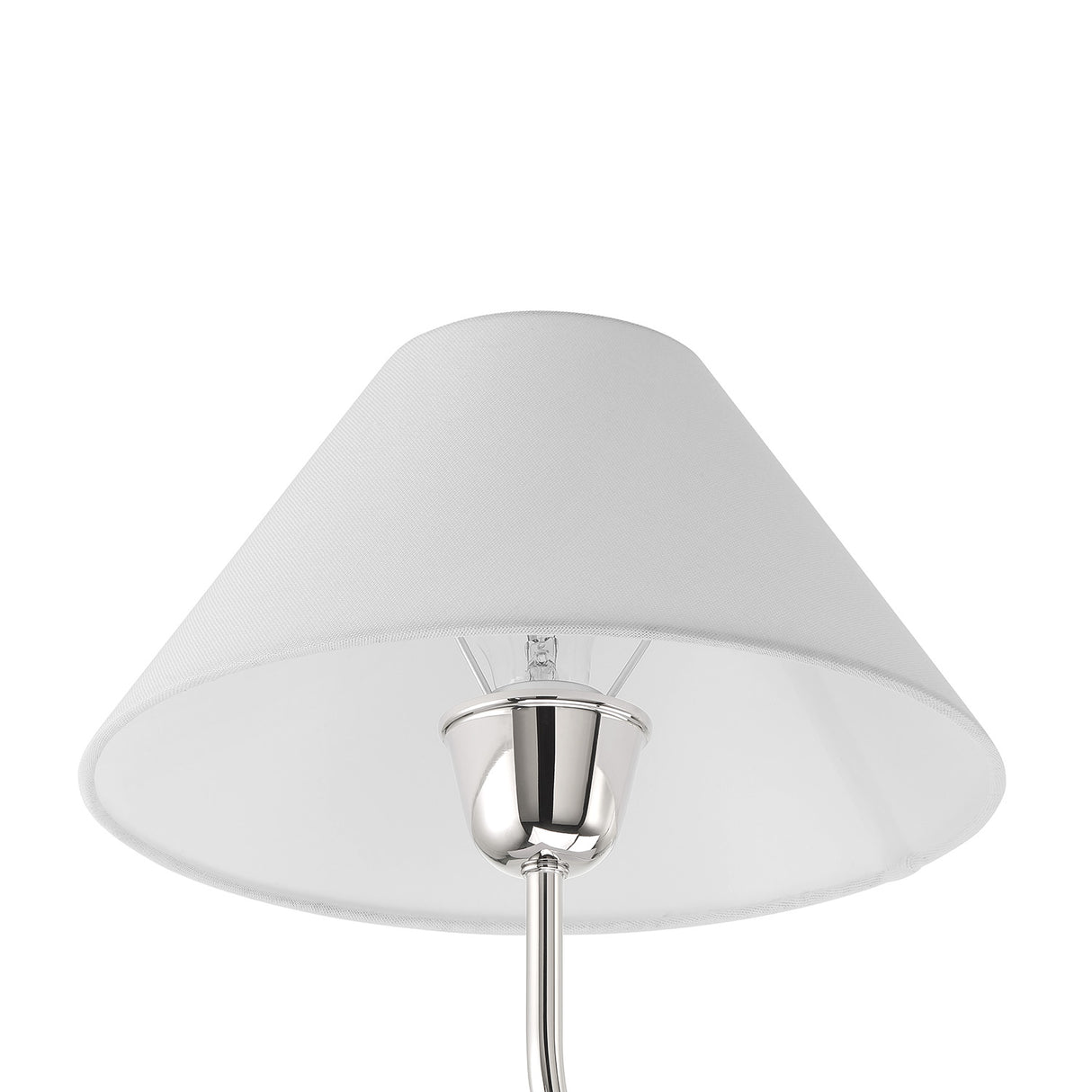 Holden 2 Shade Linear 57" Pendant, Polished Nickel, detail close-up of White Fabric Shades