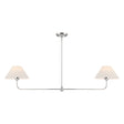 Holden 2 Shade Linear 57" Pendant, Polished Nickel with White Fabric Shades, front view lights on