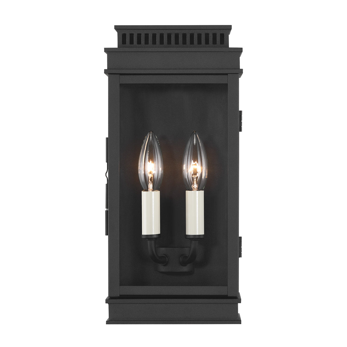 Brighton Outdoor 14" Wall Light, Black and Clear Glass with Cream Sleeves shown, front view