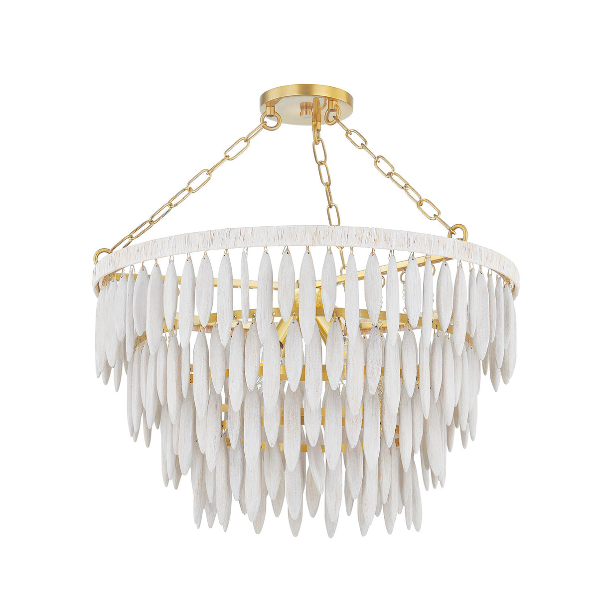 Willa Chandelier 24", White-Washed Wood and Aged Brass