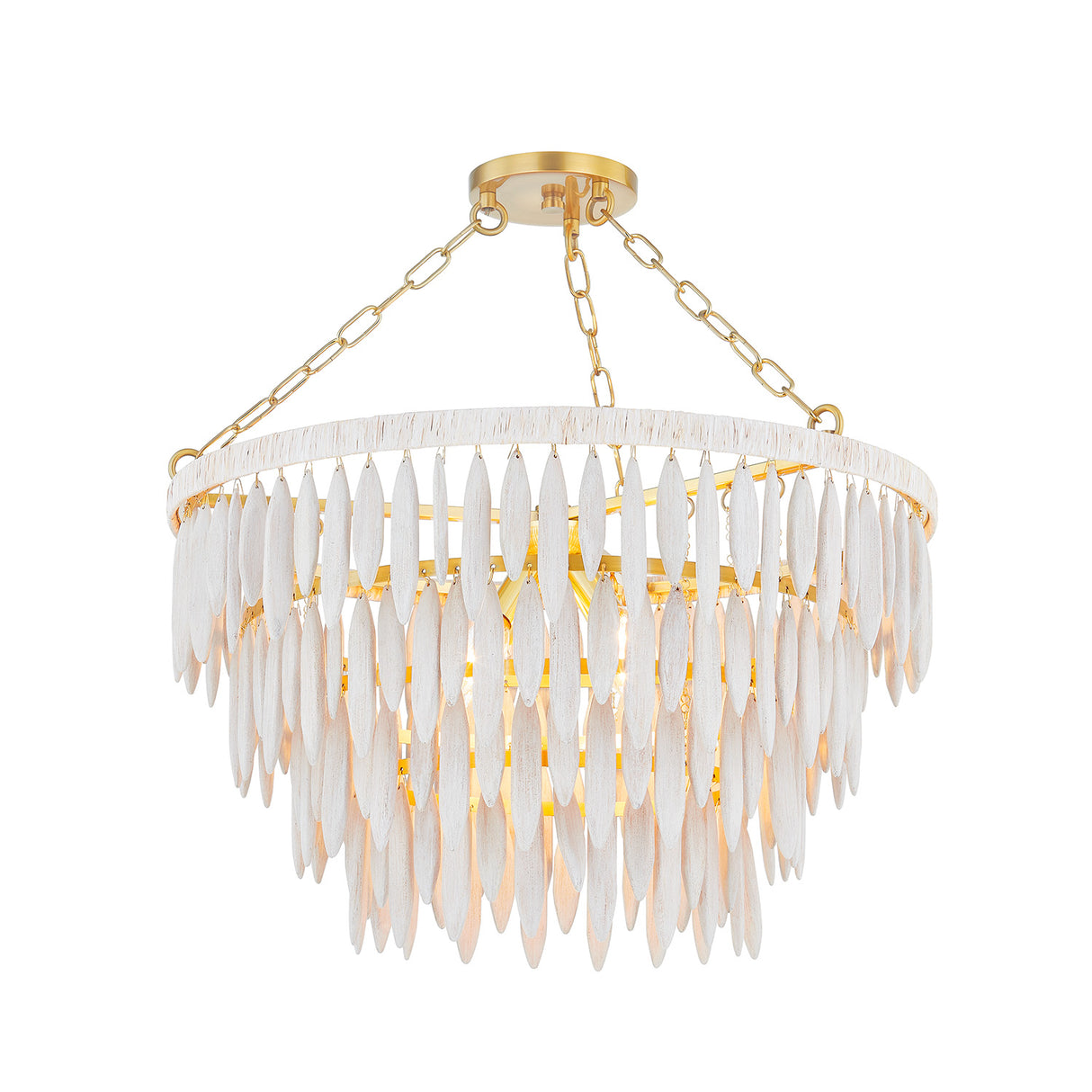 Willa Chandelier 24", White-Washed Wood and Aged Brass