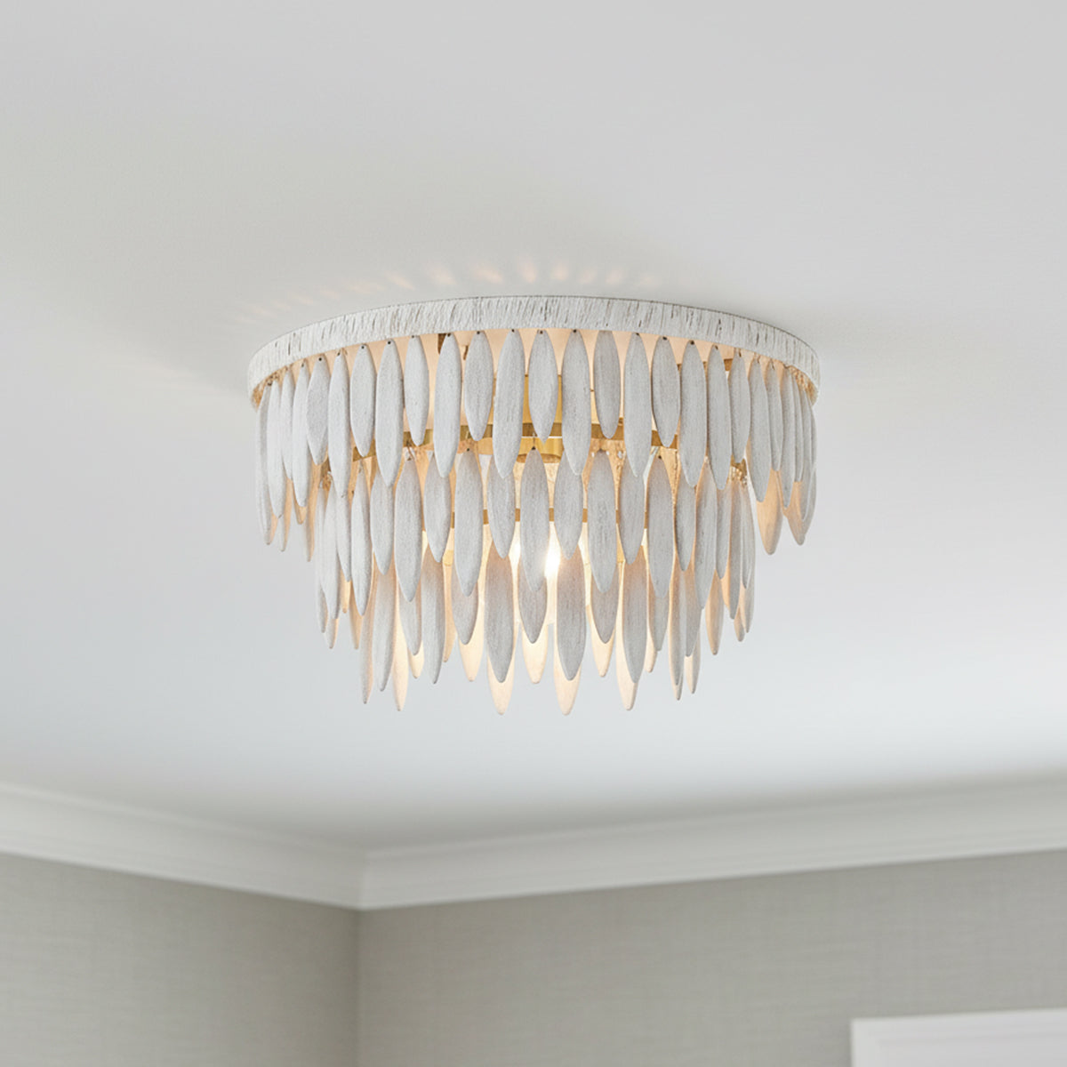 Willa Flush Mount 18" for Coastal home with White Wood