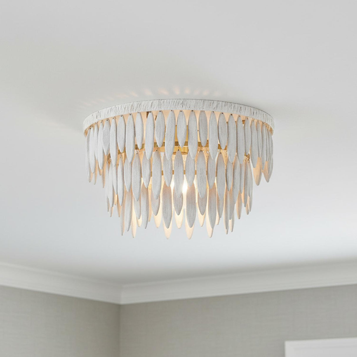 Willa Flush Mount 18", White-Washed Wood and Aged Brass