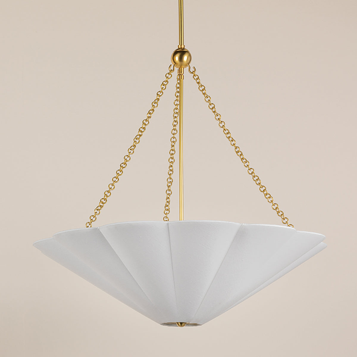 Liza Linen Pendant 28", White and Aged Brass
