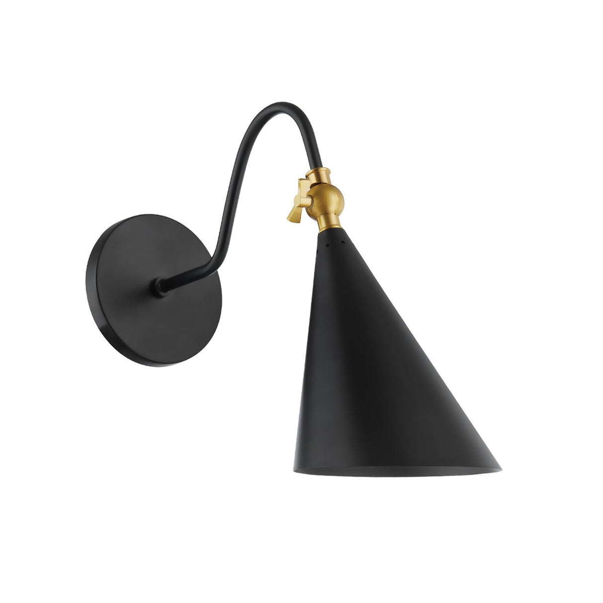Faye Adjustable Metal Wall Sconce, Black with Aged Brass