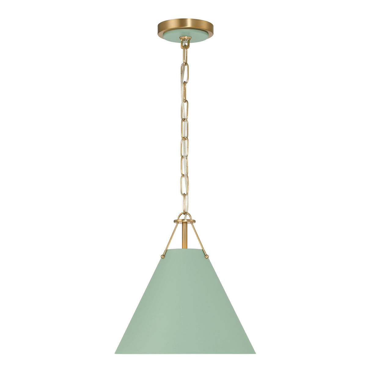 Bowie Small Metal Pendant 12", Sage Green and Brass