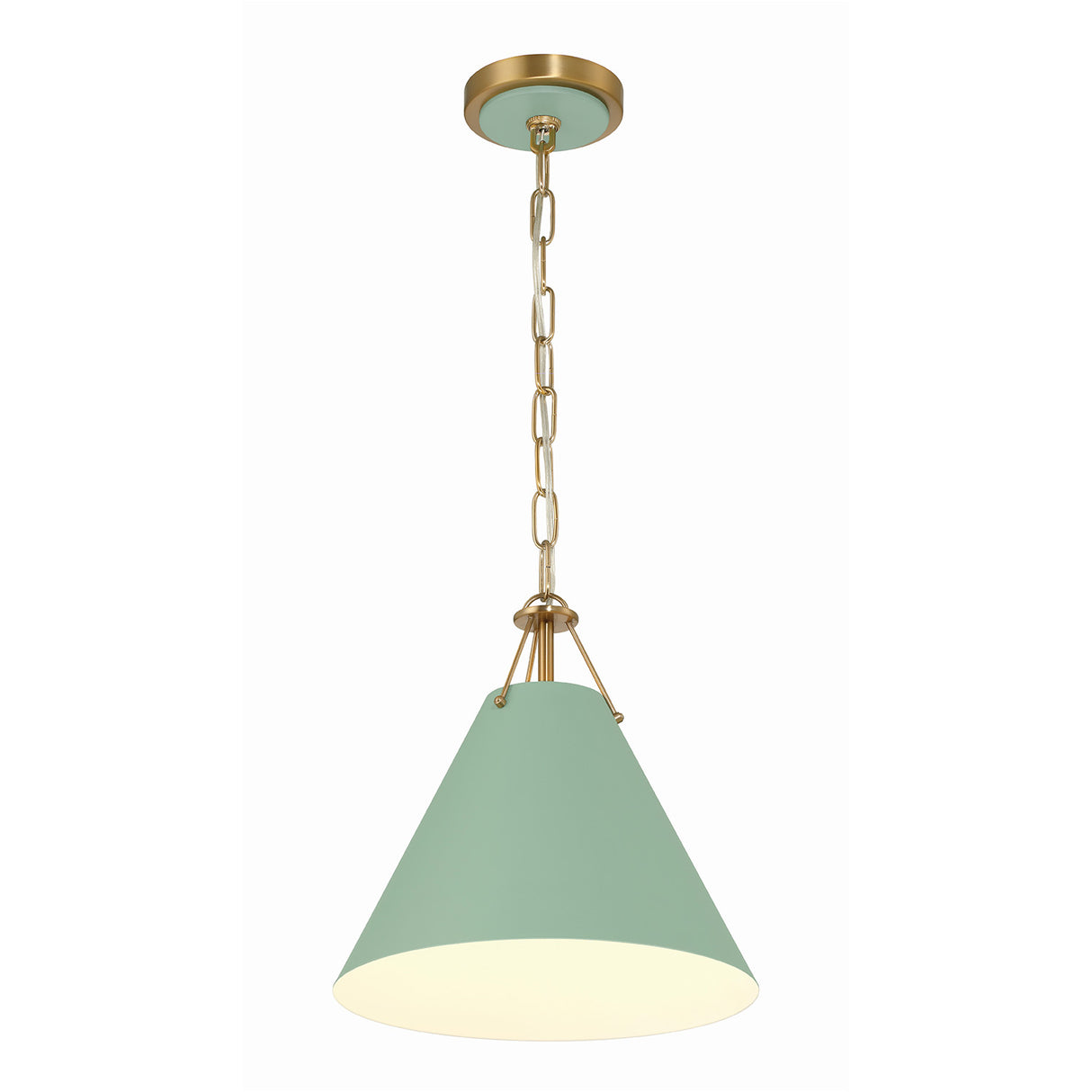 Bowie Small Metal Pendant 12", Sage Green and Brass