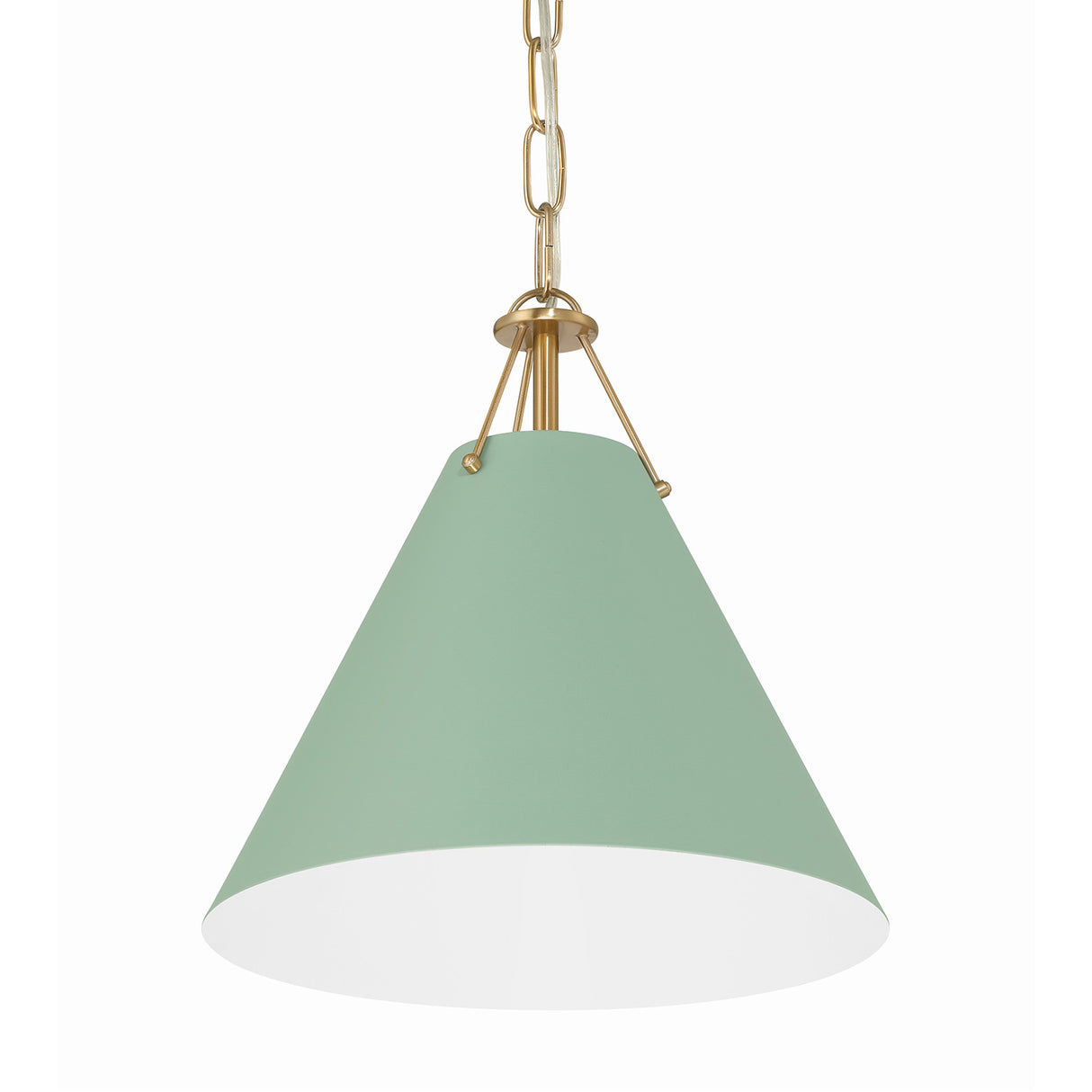 Bowie Small Metal Pendant 12", Sage Green and Brass