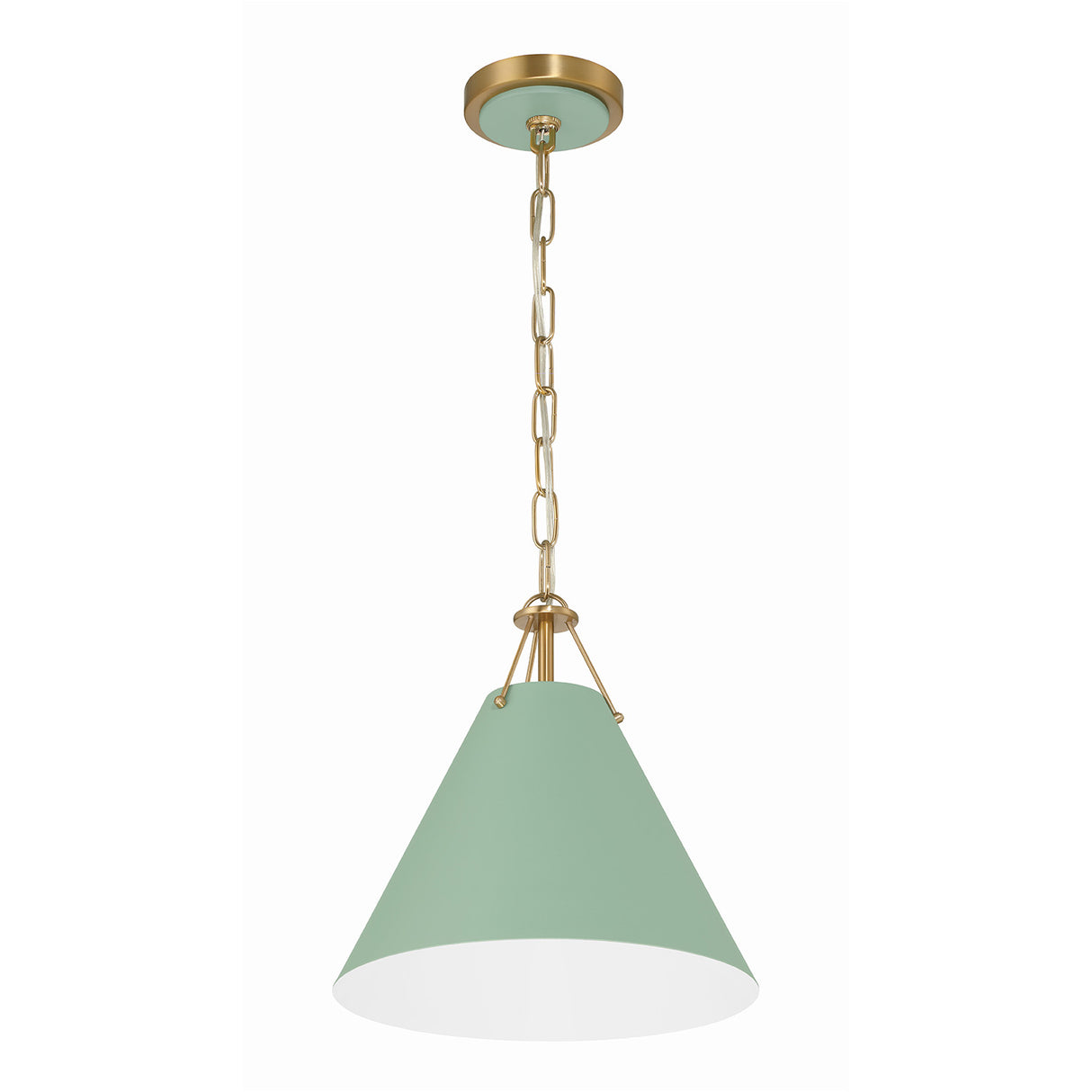 Bowie Small Metal Pendant 12", Sage Green and Brass