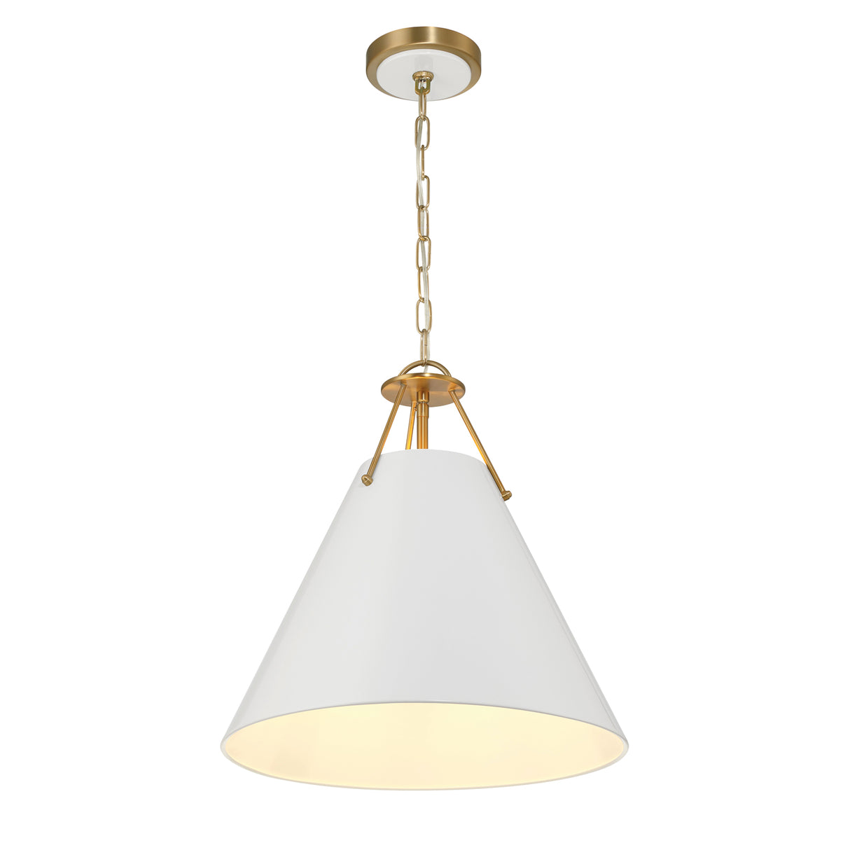 Bowie Medium Metal Pendant 16", White and Brass