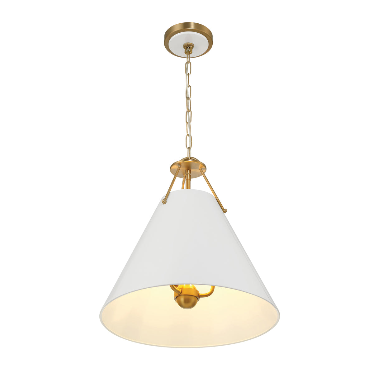 Bowie Medium Metal Pendant 16", White and Brass