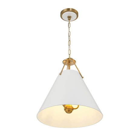 Bowie Medium Metal Pendant 16", White and Brass