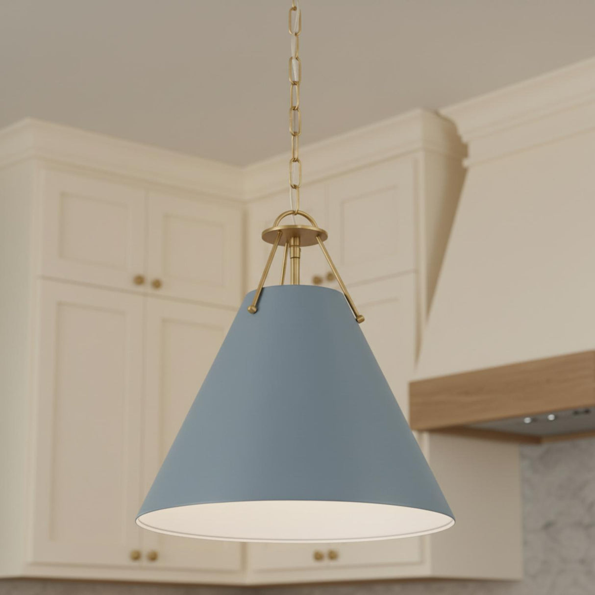 Bowie Medium Metal Pendant 16", French Blue and Brass