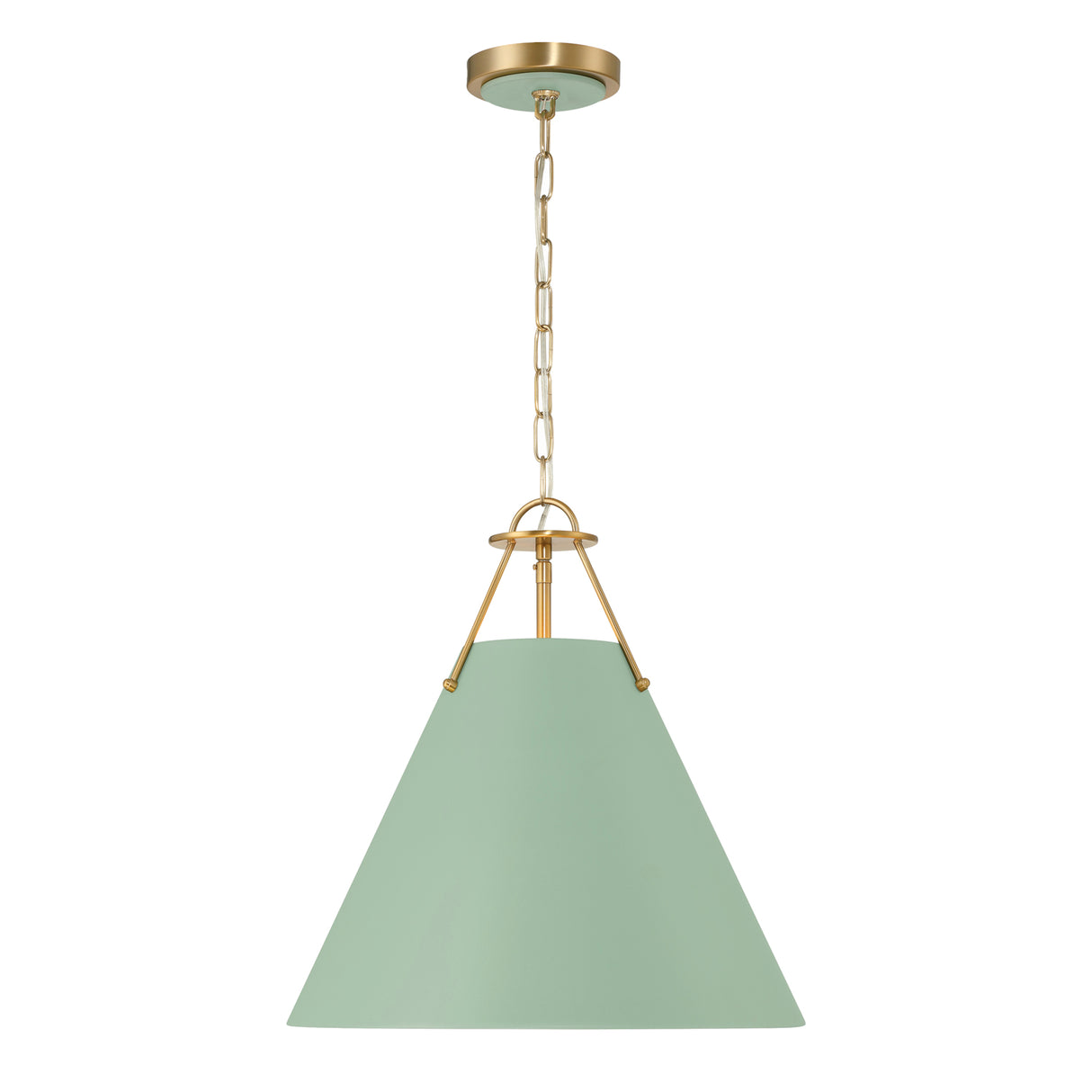 Bowie Medium Metal Pendant 16", Sage Green and Brass