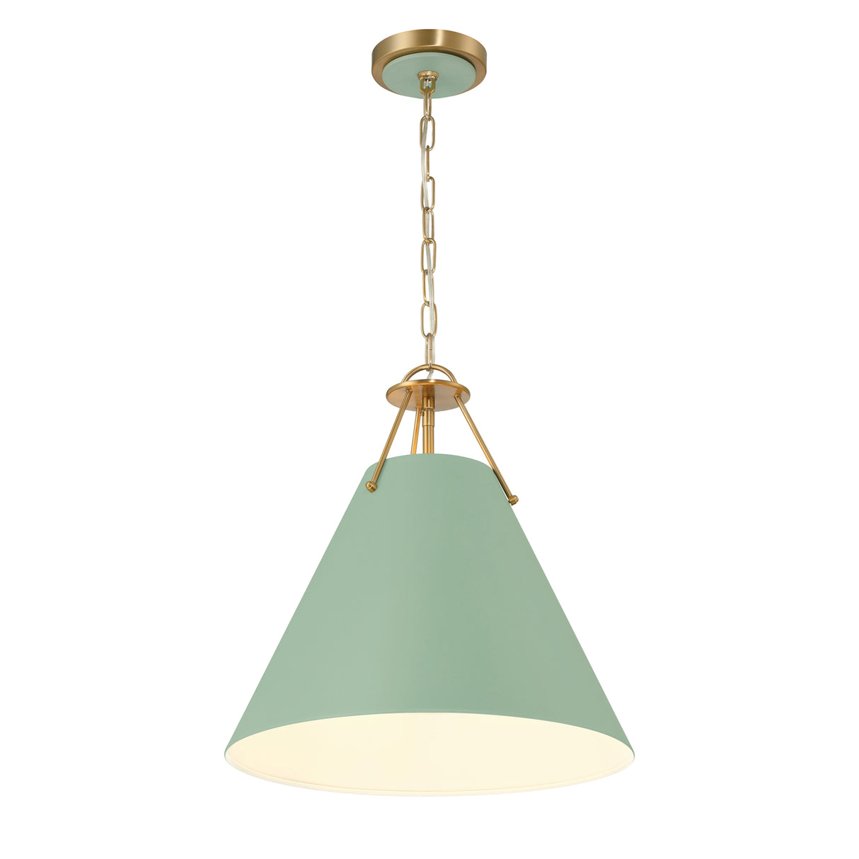 Bowie Medium Metal Pendant 16", Sage Green and Brass