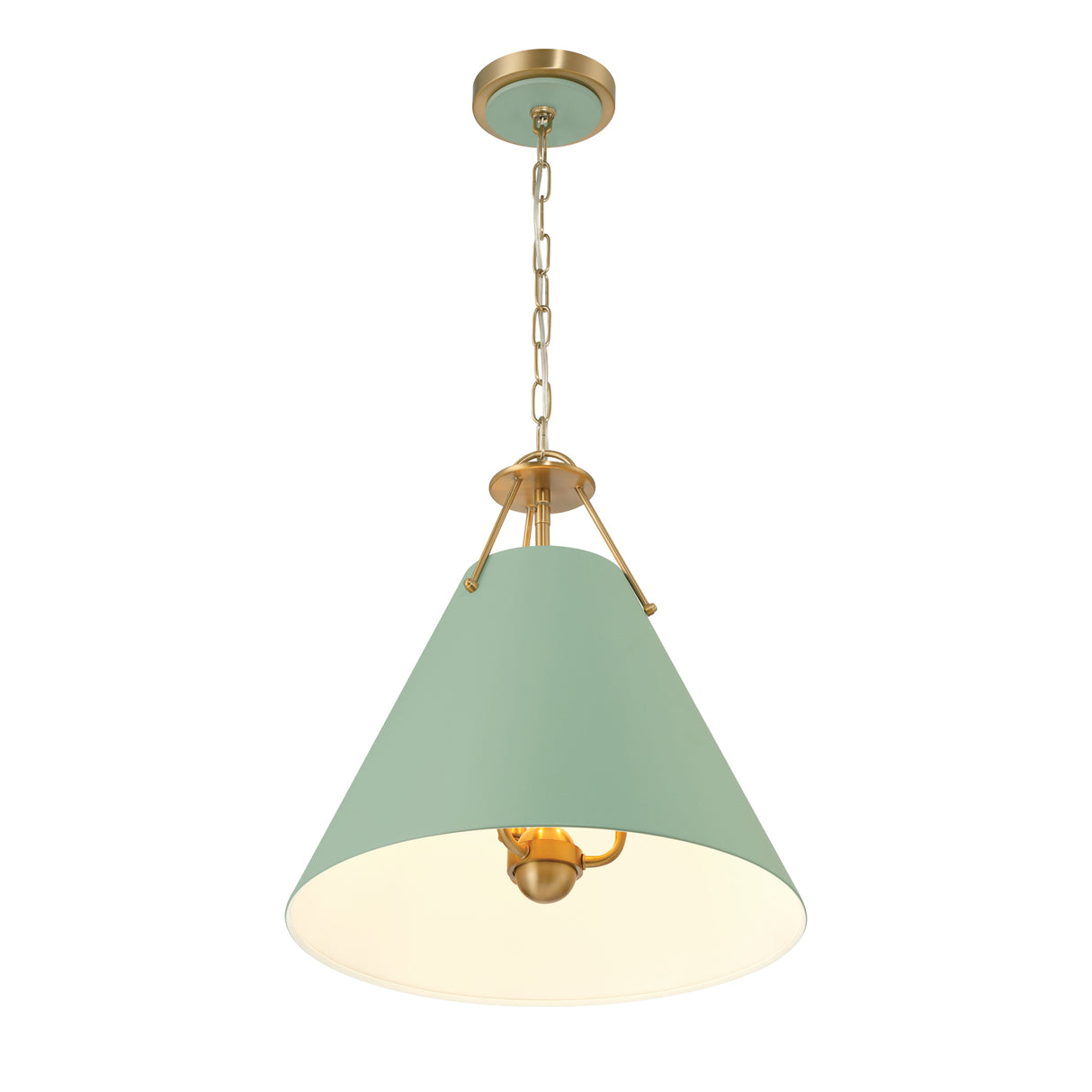 Bowie Medium Metal Pendant 16", Sage Green and Brass