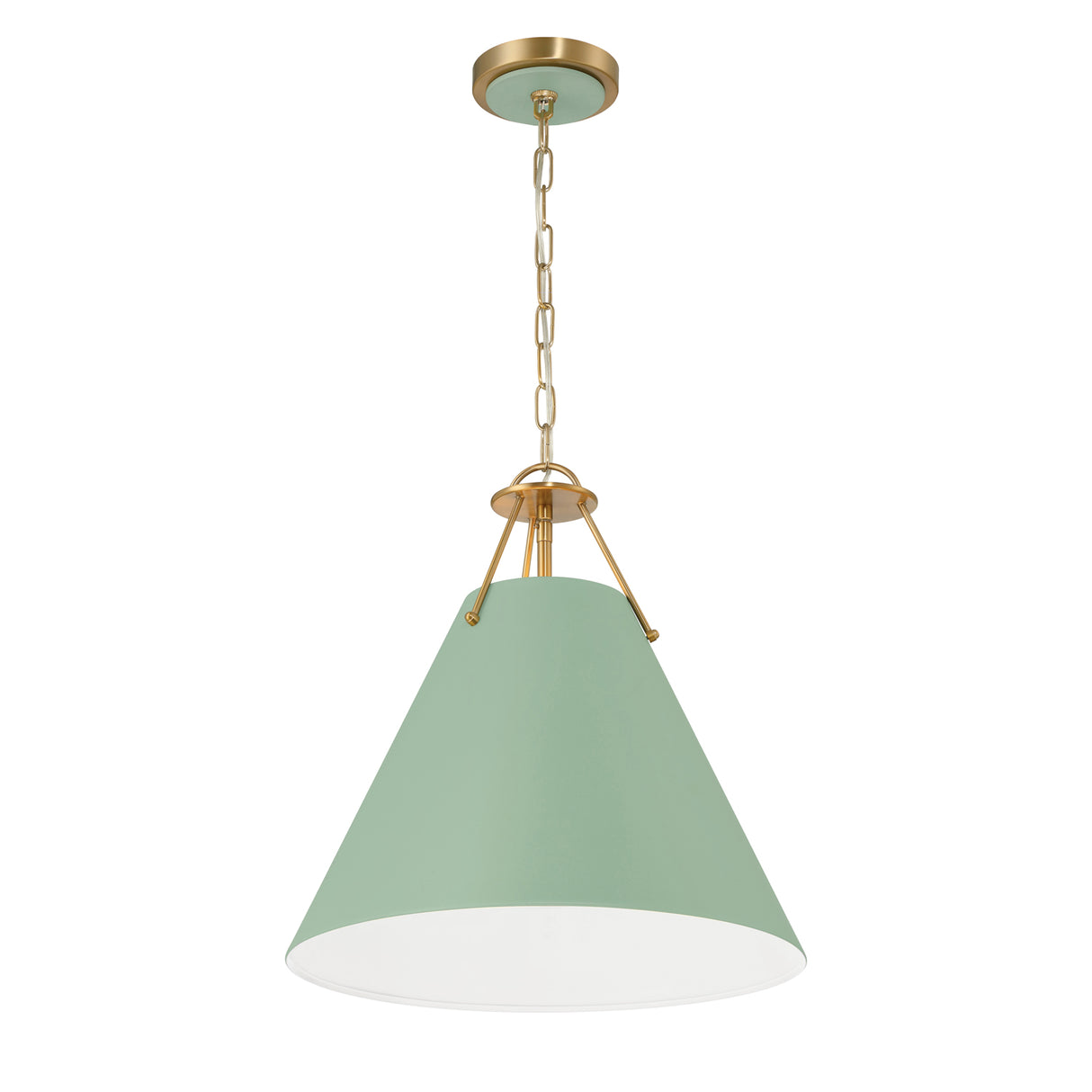 Bowie Medium Metal Pendant 16", Sage Green and Brass