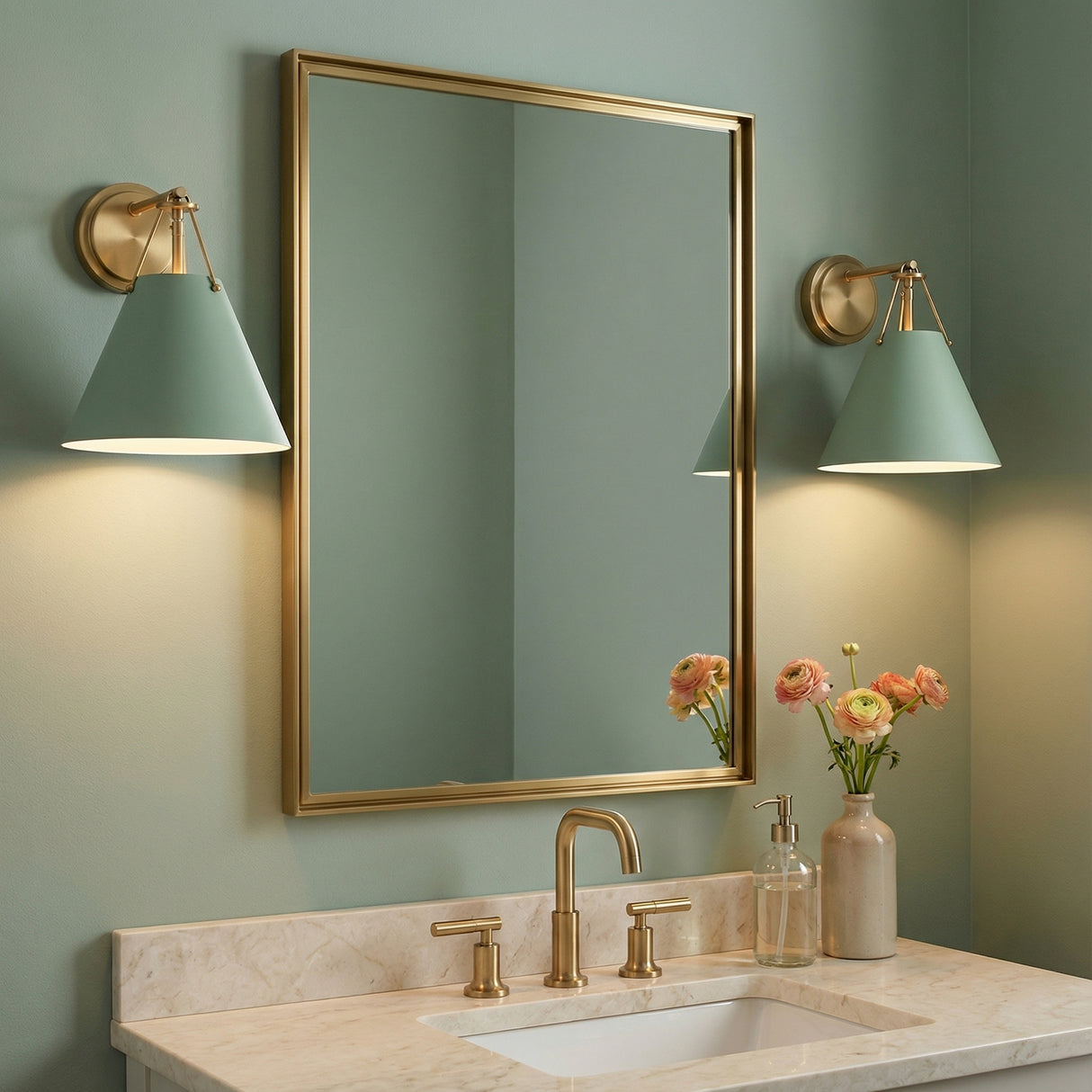 Bowie Wall Sconce, Sage Green and Brass for Modern home with Green Walls