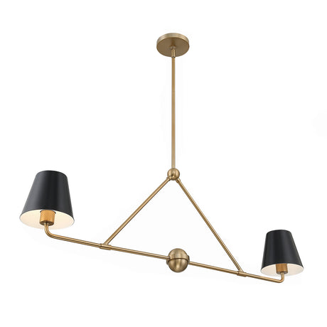 Banks 2 Shade Linear Pendant 42", Matte Black and Brass
