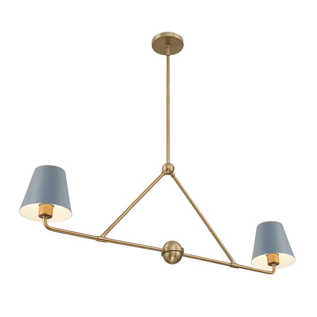 Banks 2 Shade Linear Pendant 42", French Blue and Brass