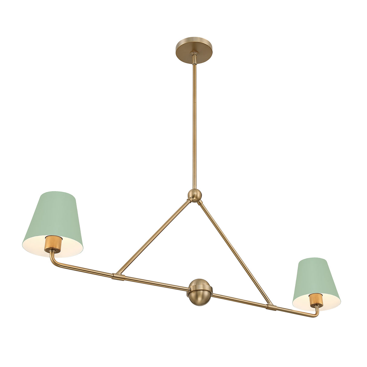 Banks 2 Shade Linear Pendant 42", Sage Green and Brass