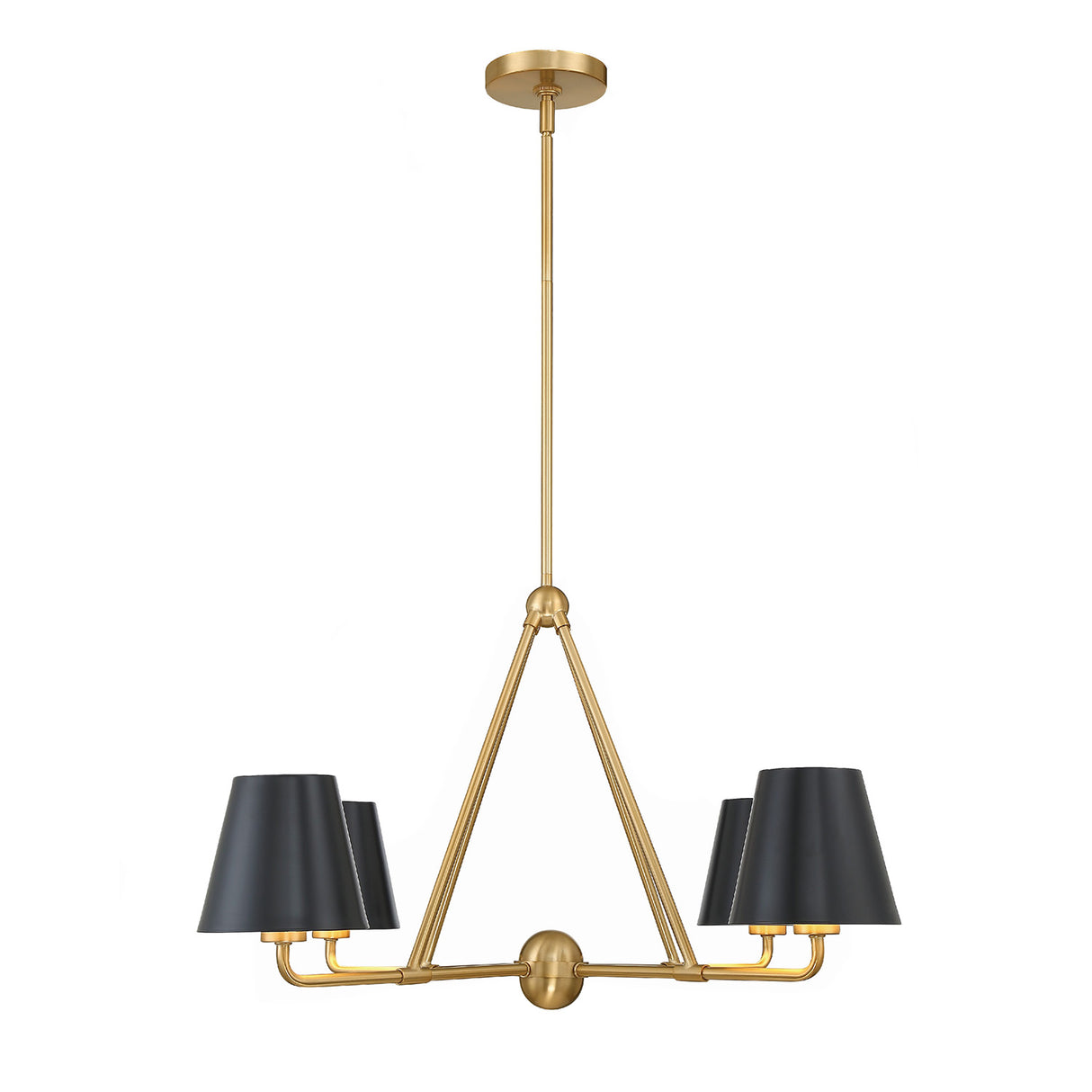 Banks 4 Light Chandelier 32", Matte Black and Brass
