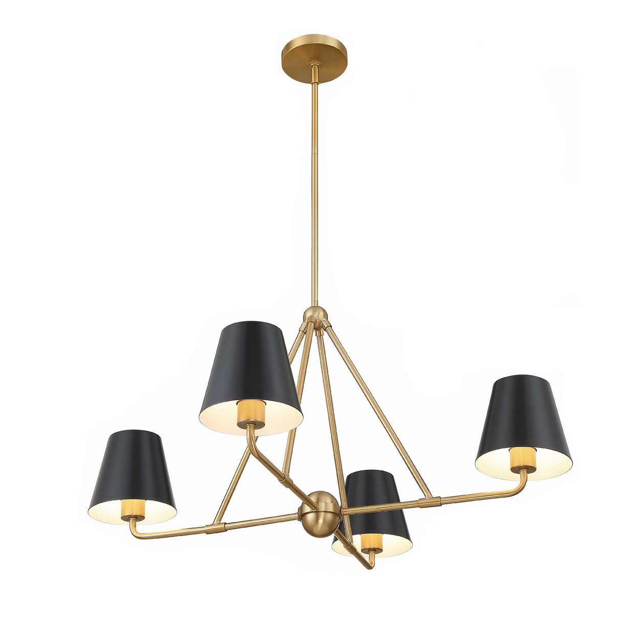 Banks 4 Light Chandelier 32", Matte Black and Brass