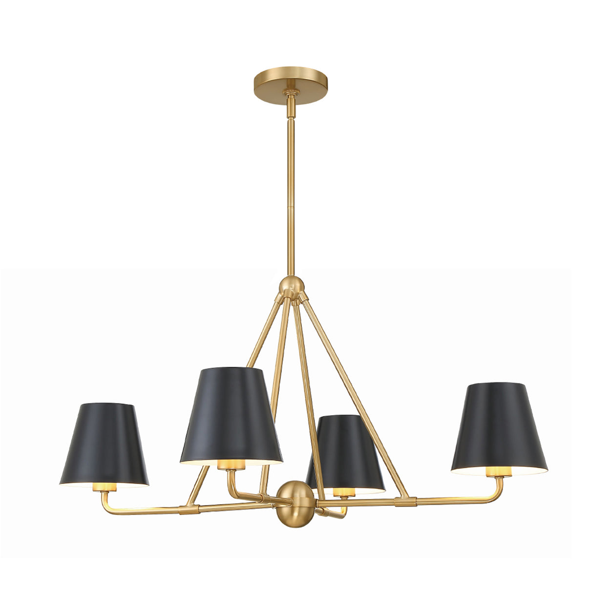 Banks 4 Light Chandelier 32", Matte Black and Brass