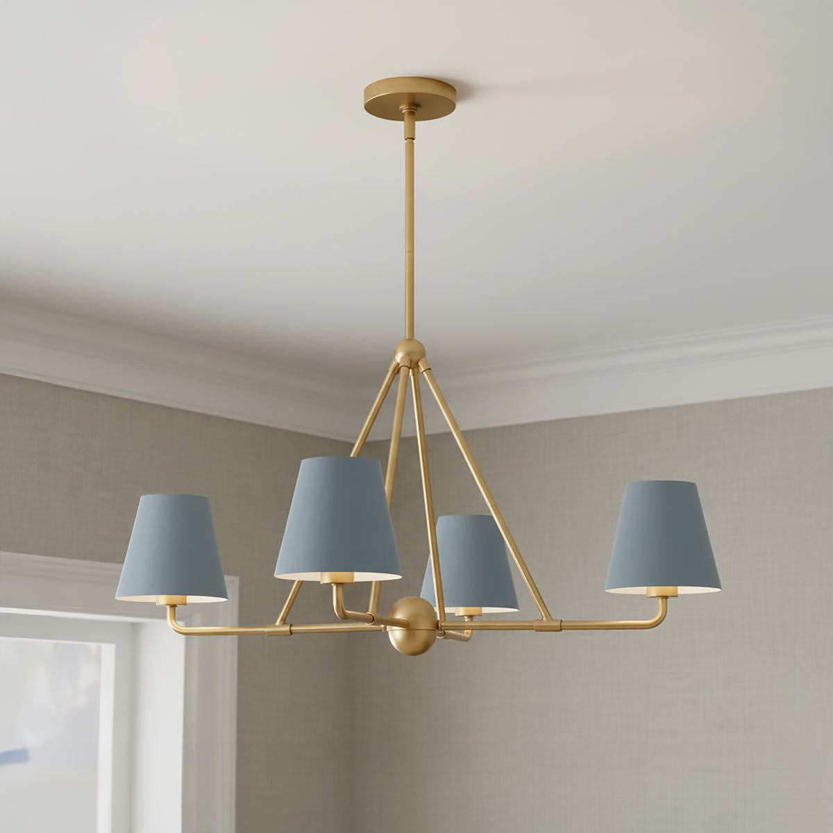 Banks 4 Light Chandelier 32" for Modern home with Blue Shiplap