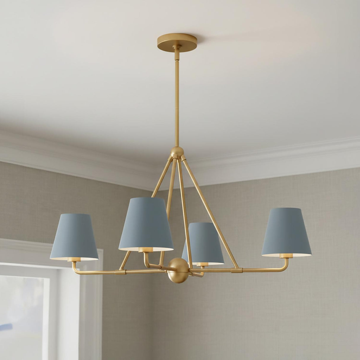 Banks 4 Light Chandelier 32", French Blue and Brass